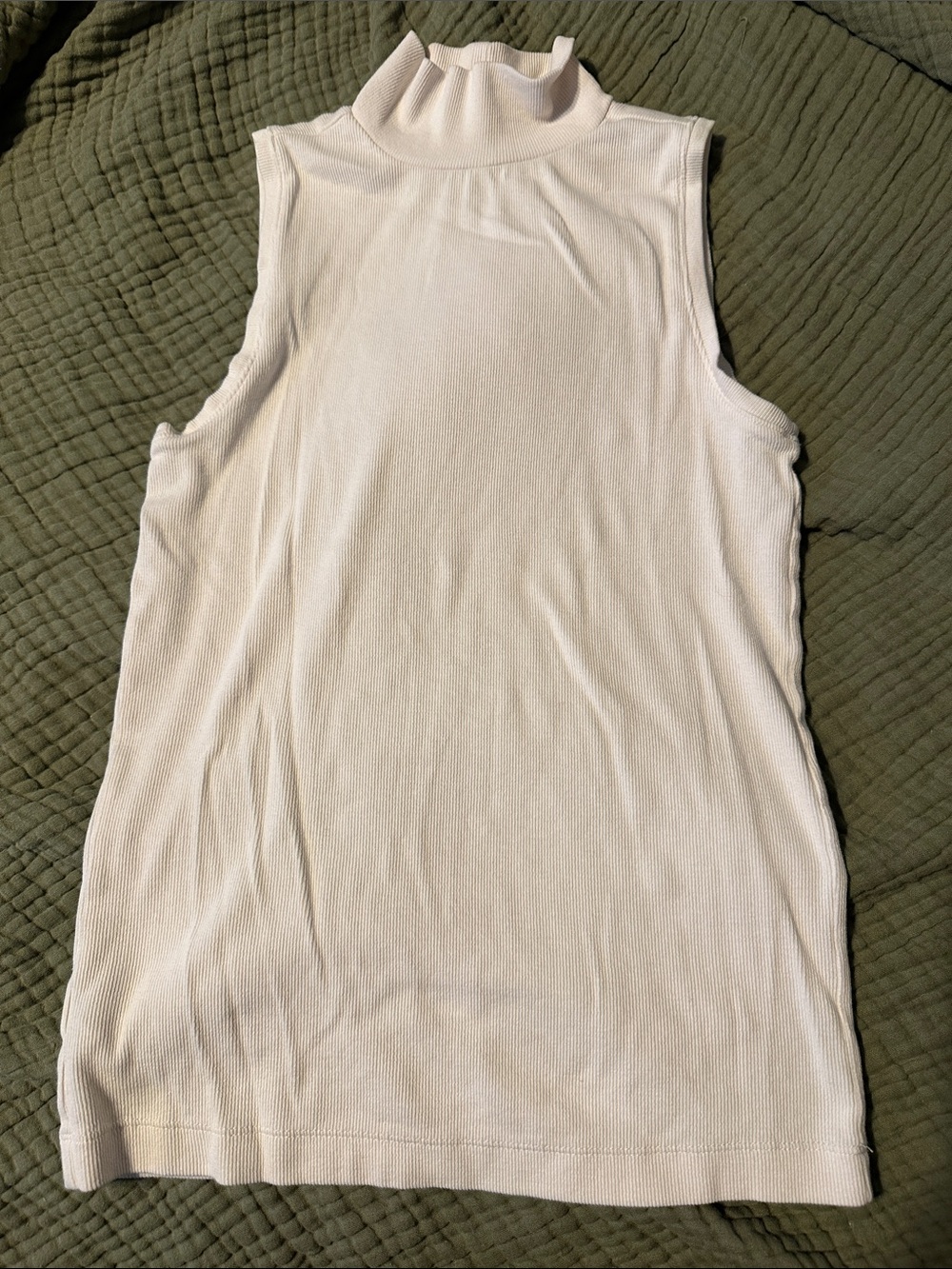 LOFT Cream Sleeveless Mock-Neck Ribbed Tank